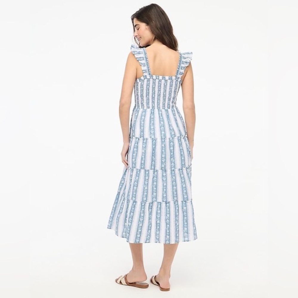 J Crew white and blue floral stripe tiered smocked sundress - Picture 2 of 3